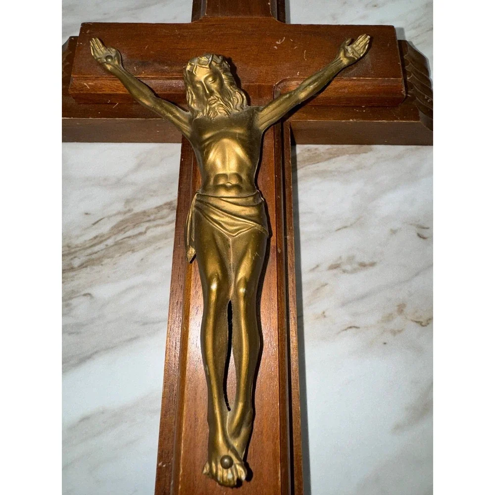 VTG  MCM Crucifix INRI  Wood Slide  Crucifix wCompartment‎ Bottle/Candles